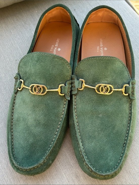 Louis Vuitton Green Suede Loafers with Gold LV Horsebit main image 9